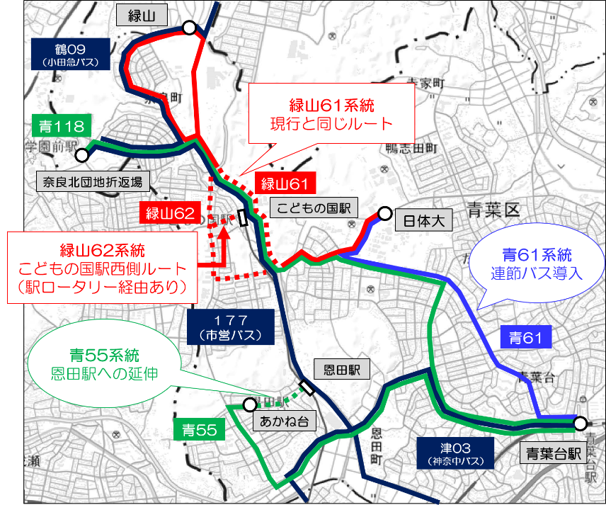 青葉区北西部路線図